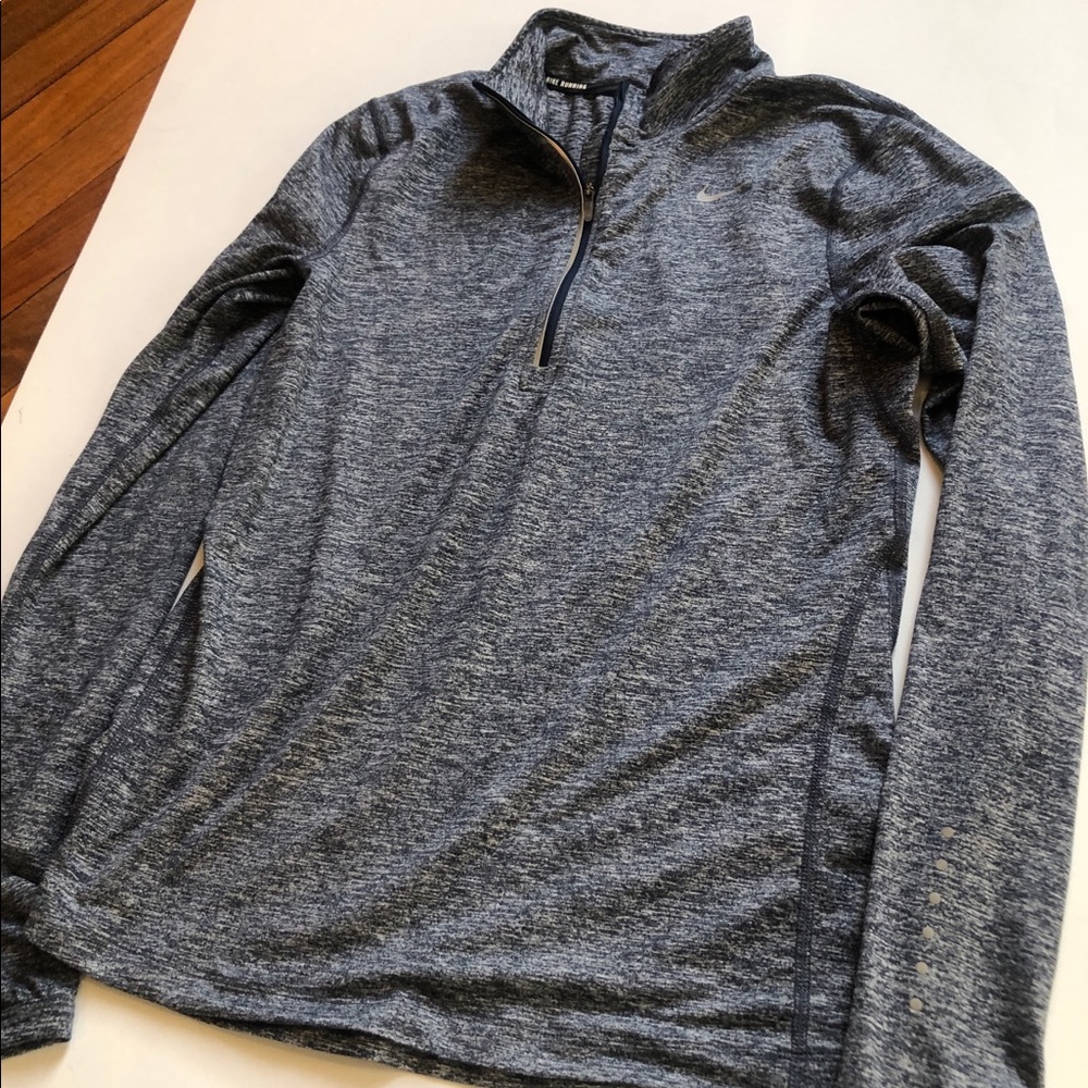 NIKE BLUE GREY MARLED 1/4 ZIP PULLOVER RUNNING TOP